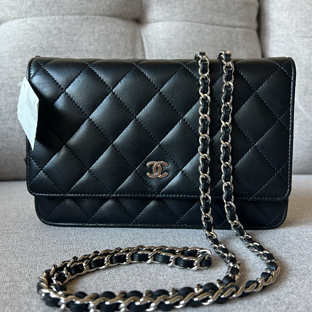 Chanel Wallet On Chain Black Lambskin Like New